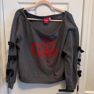 Diet Coke Boatneck Off the Shoulder Bow Detail Cropped Sweatshirt Sz XL